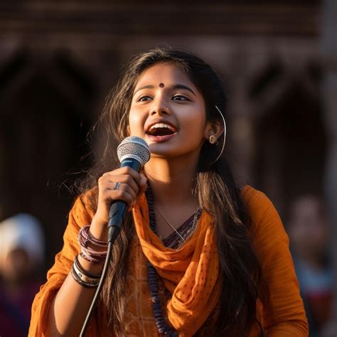 Premium Photo An Indian Girl Singing On Stag Live Performance