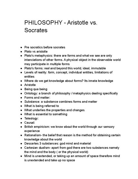 Philosophy notes- Aristotle vs. Socrates - PHILOSOPHY - Aristotle vs ...