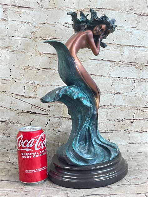 Trinx Water Goddess Mermaid Nude Female Aquatic Figure Bronze Statue Sculpture 16 Inches X 9