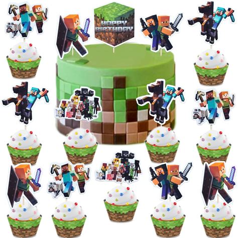 Amazon Pcs Pixel Style Cake Toppers For Miner Party Cake