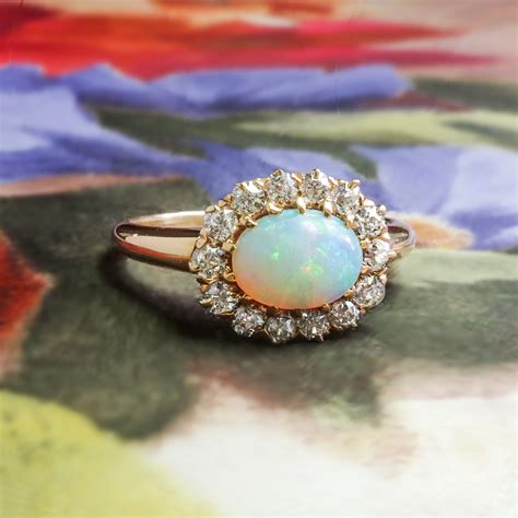 Antique Opal Diamond Ring Circa S Victorian Old European Cut