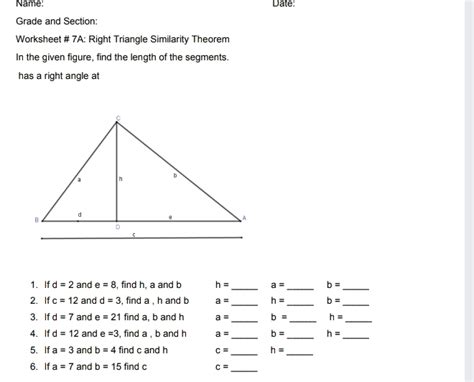 Solved Name Date Grade And Section Worksheet A Right Triangle