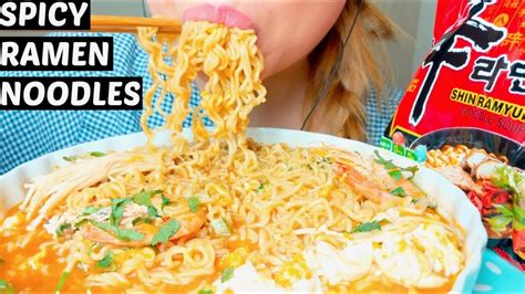 Asmr Shin Ramen Noodles Spicy Soup Enoki Mushrooms No Talking