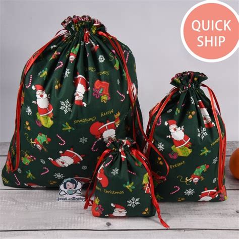 Christmas Fabric Gift Bag Holiday Drawstring Reusable Gift Etsy