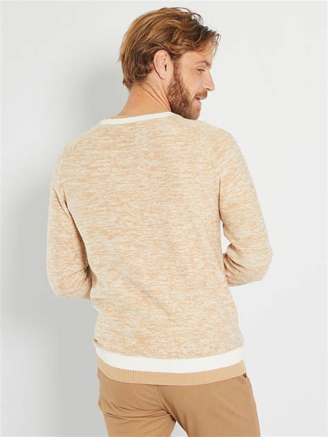 Pull Maille Chin E Poche Poitrine Beige Kiabi