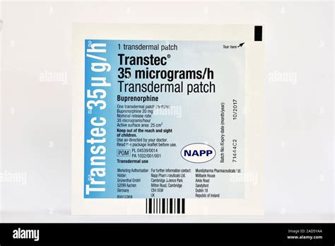 Packet containing a buprenorphine skin patch. Buprenorphine is a semisynthetic opioid analgesic ...