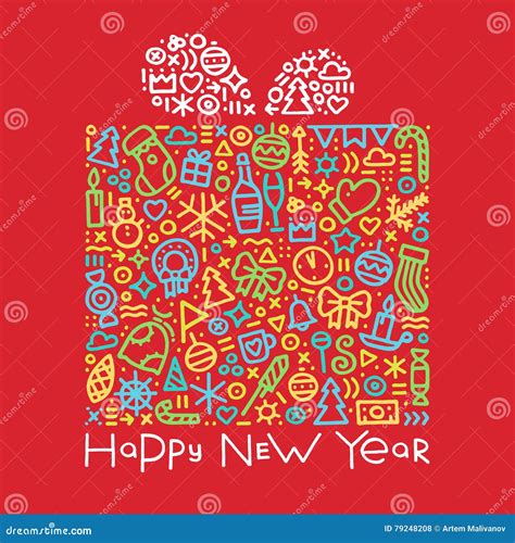 Happy New Year Colorful Gift Postcard Vector Illustration Stock Vector