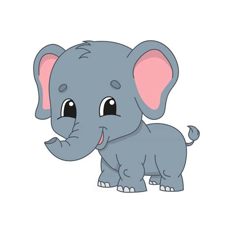 Elefante Gris Lindo Personaje Ilustración Vectorial Colorida Estilo