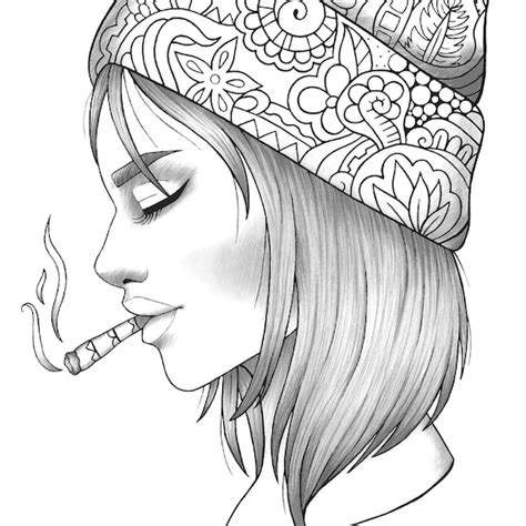 Adult Coloring Page Girl Portrait With Knitted Cap Colouring Etsy