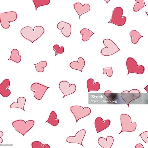 Red And Pink Hearts Background Valentines Day Seamless Pattern Stock