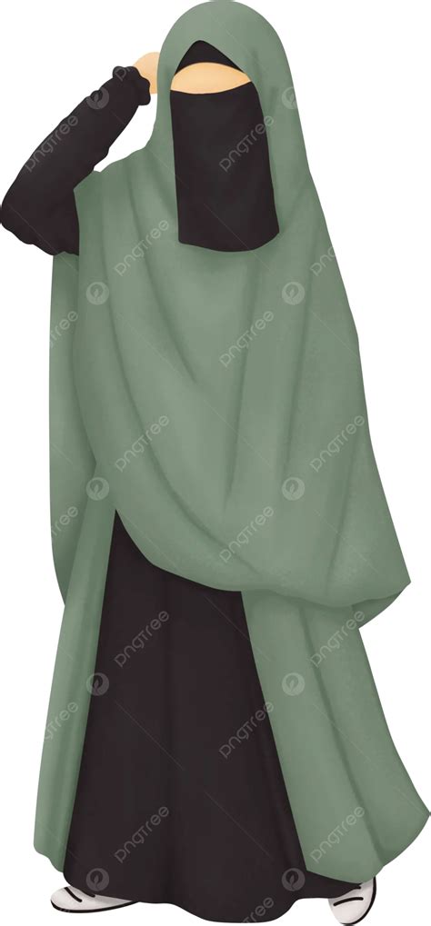 Illustration Einer Muslimischen Frau Mit Grünem Hijab Hijab Mädchen