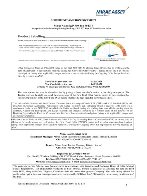 Fillable Online Mirae Asset Sandp 500 Top 50 Etf Fund Of Fund Fax Email