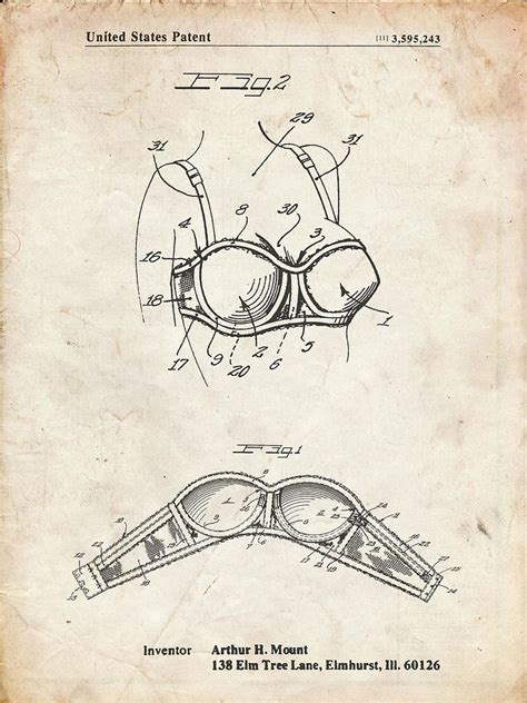 Pp1004-vintage Parchment Push-up Bra Patent Poster Digital Art by Cole Borders - Fine Art America