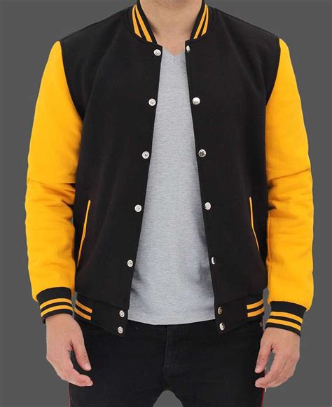 Mens Black And Yellow Letterman Jacket