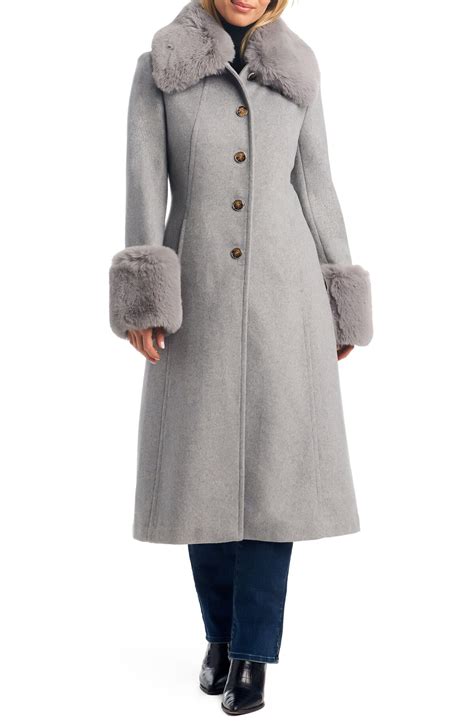 Vince Camuto Wool Blend Coat With Removable Faux Fur Collar And Cuffs Heather Gr Editorialist