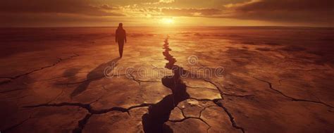 Hombre Caminando Hacia La Puesta Del Sol En El Desierto Imagen De