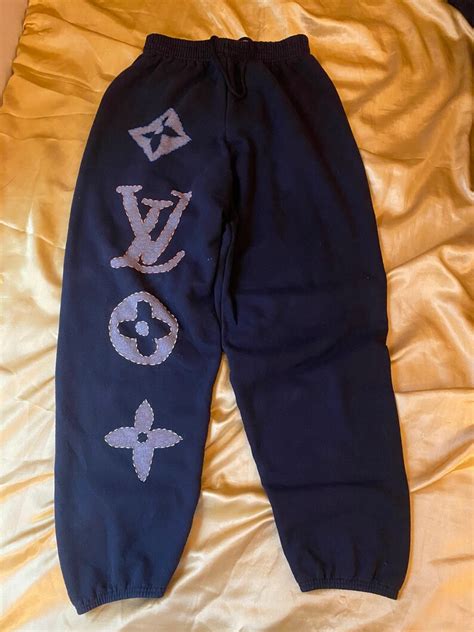 Louis Vuitton Inspired Bleached And Neon Stitched Sweatpants Etsy