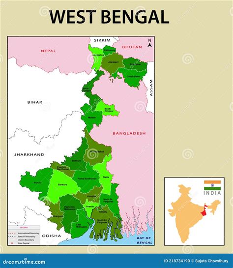 West Bengal Map Showing International And State Boundary And District