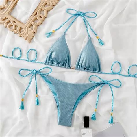 Bikini Liso Con Borlas Para Mujer Traje De Ba O Sexy Con Abertura Conjunto De Estilo