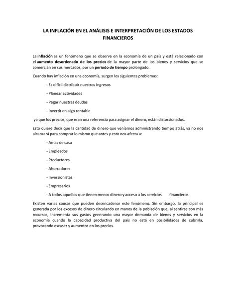 LA Inflación Y Presupuesto LA INFLACIN EN EL ANLISIS E INTERPRETACI