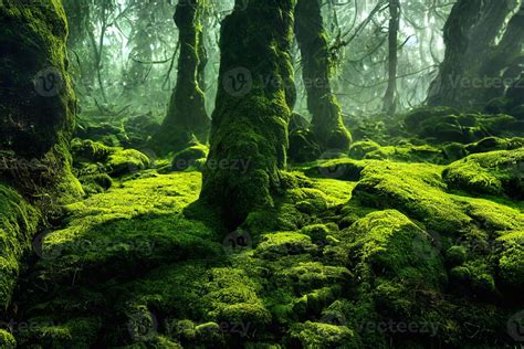 A Computer Generated Illustration Of Lush Green Moss On A Forest Floor