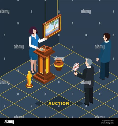 Isometric Auction Process Abstract With Bidding Man And Female