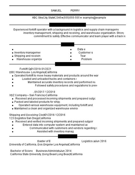 Forklift Operator Resume Examples For