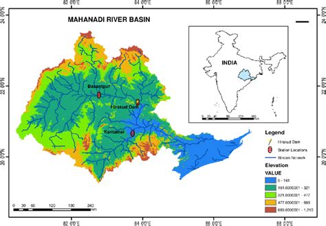 Mahanadi River basin with the locations of the streamflow gauge ...