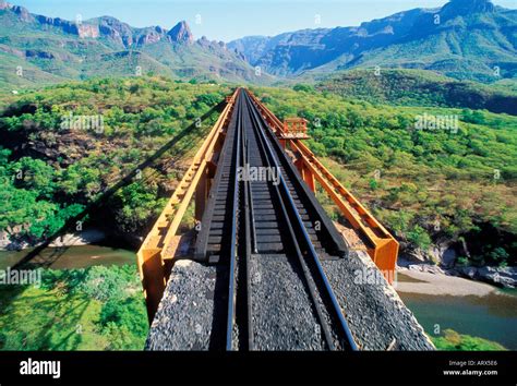 Mexico Copper Canyon Chihuahua Pacifico Train Crossing Bridge With