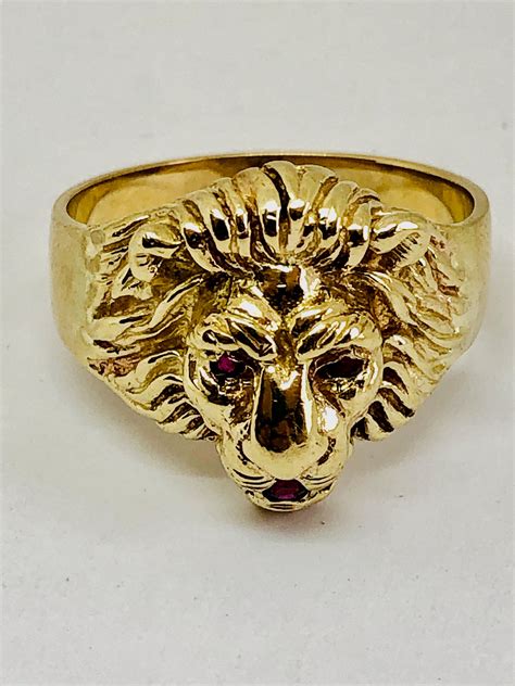 Lion Head Ring Sign Of Leo Kt Diamond Cut Solid Yellow Gold Size