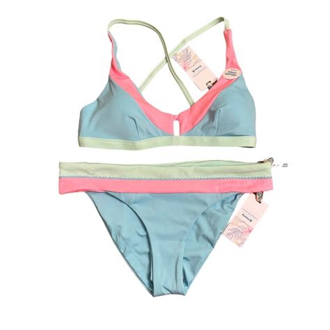 Loveshackfancy Swim Loveshackfancy X Hurley Max Color Block Two Piece Bikini Size Large
