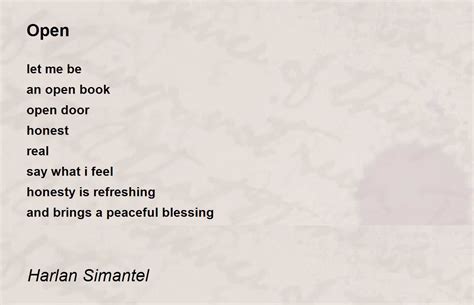 Open - Open Poem by Harlan Simantel