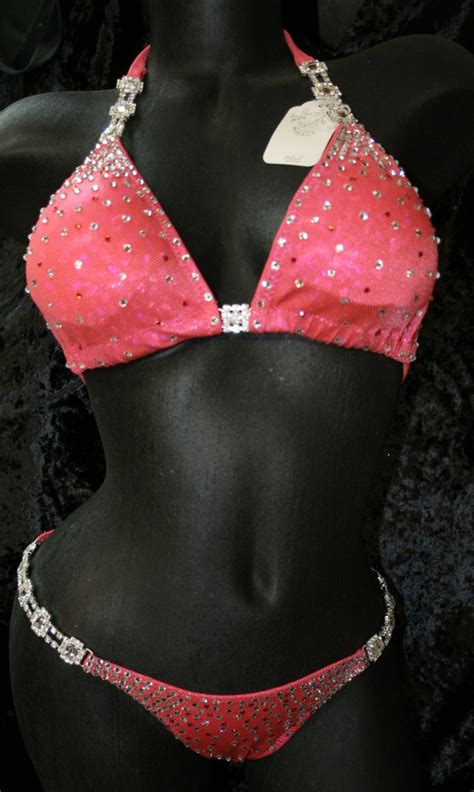 Style Coral Competition Bikini With Rhinestone Connectors