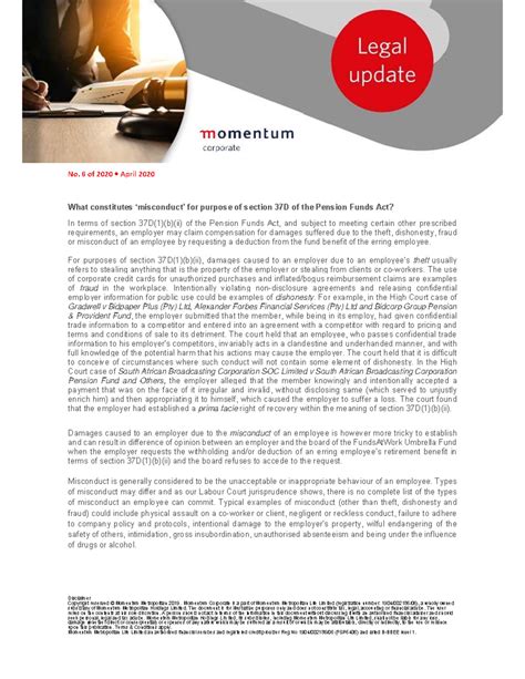 Legal Update 6 of 2020: Clarifying Misconduct Under Section 37D - Studocu