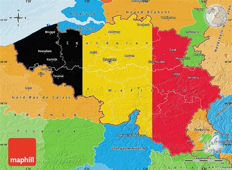 Flag Map of Belgium, political outside