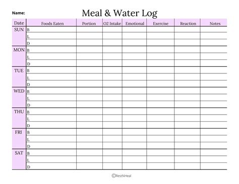 Printable Allergy Tracker Food Symptom Tracker Allergen List Health Journal 7 Day Meal Log