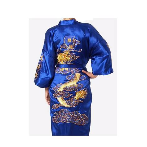 Jewelblue Embroidery Dragon Robe Chinese Womens Silk Satin Robe