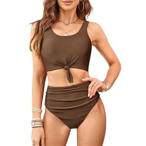 Swim Womens Knot Scoop Neck Bikini Set Deep Coffee Poshmark