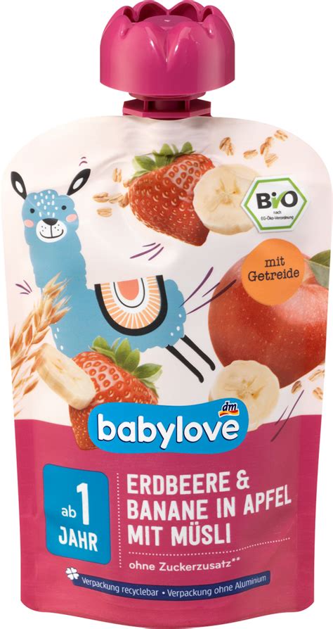 babylove Quetschie Erdbeere Banane in Apfel mit Müsli 100 g dm at