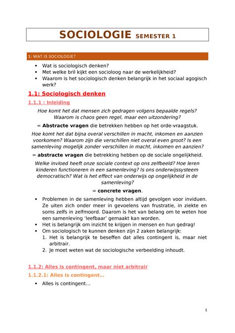 Volledige Samenvatting Sociologie SOCIOLOGIE SEMESTER 1 1 WAT IS