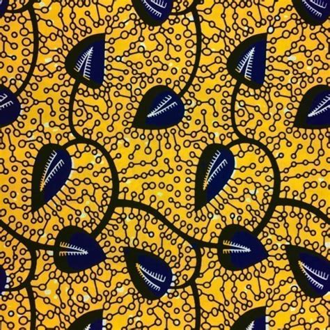 Tissu Wax Africain N 208 Jaune Feuilles Bleu Marine Par 50 Cm