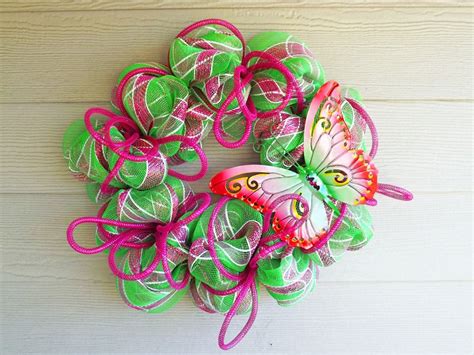 Summer Deco Mesh Butterfly Wreath Pink And By Nolacraftsbydesign