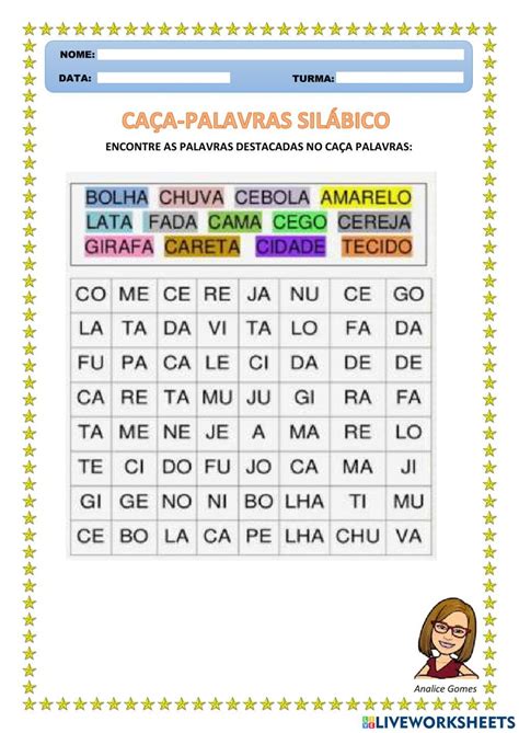 Caça Palavras Silábico worksheet