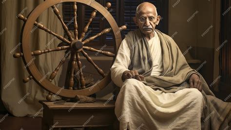 Premium Ai Image Mahatma Gandhi With Charkha Indian Freedom Fighter 2