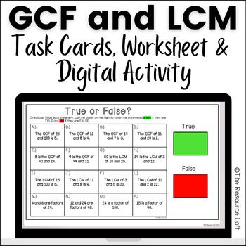 Factors Of Multiples Task Cards Worksheet And Digital Activity For Gcf