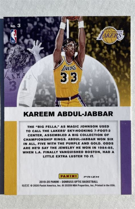 Kareem Abdul Jabbar Panini Donruss Optic Winner Stays Purple Ebay