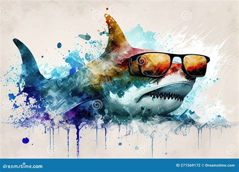 Cool Shark With Sunglasses Graphic Art Illustration Colorful Paint