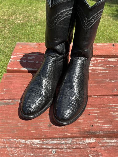 Mens D Justin Black Lizard Cowboy Western Rop Gem