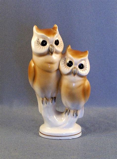 Two Owls Figurine Etsy Owl Pottery Figurines Horseshoe Decor