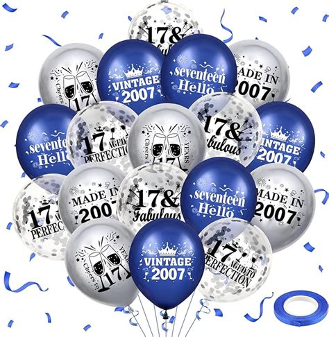 Vintage 17th Birthday Balloons For Boys 18pcs Navy Blue